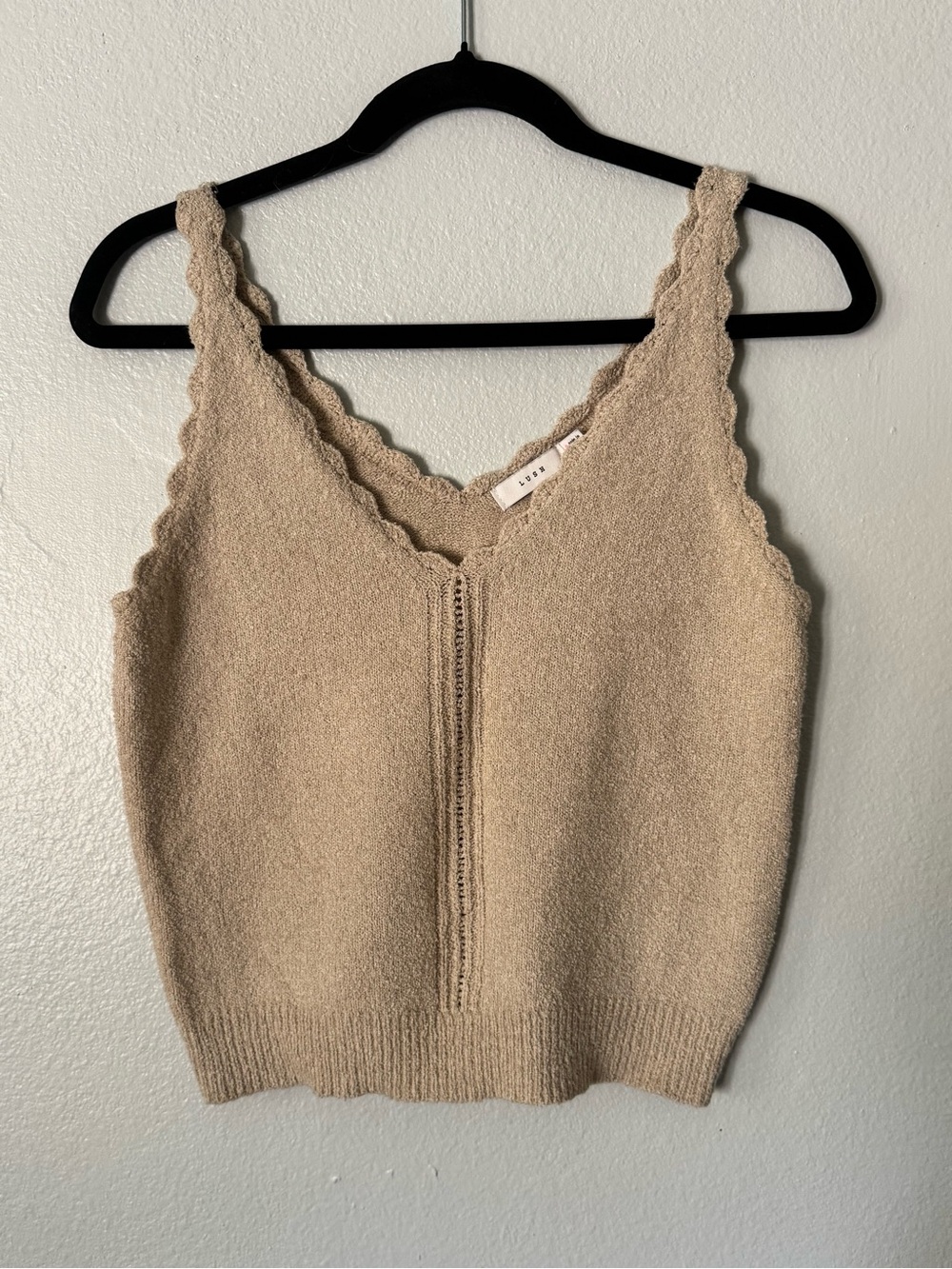 Lush Neutral Scalloped Knit Tank Top | Soft sweater Cami| Cottagecore/Coastal |S
